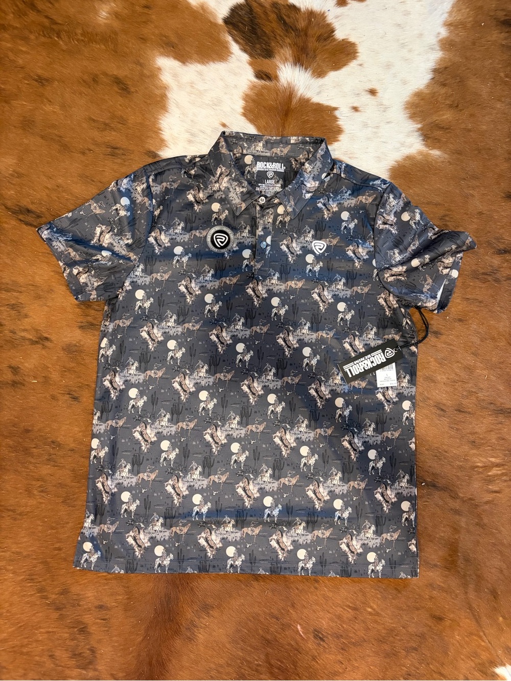 Men's Rock & Roll Printed Charcoal Polo
